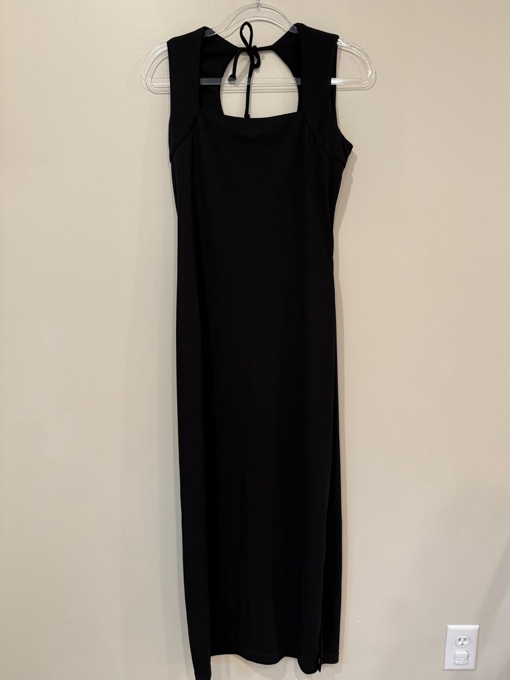 Younique Vintage Y2K Black Square Neck Tie Back Midi Maxi Dress Size M